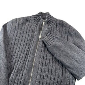 Boston Traders Full Zip Sweater Mens Large Gray Cable Knit Sherpa Fleece Lined